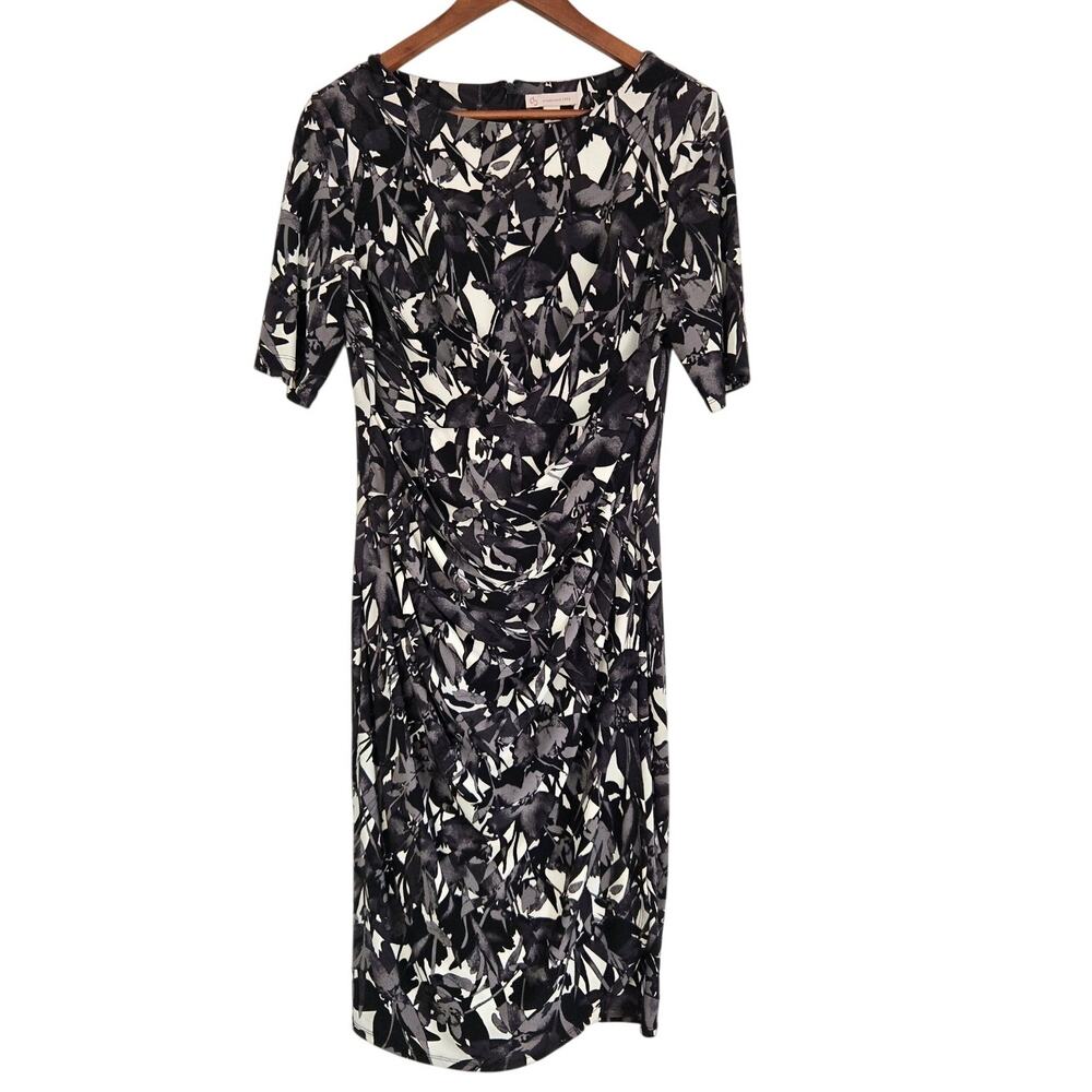 Minimalist Elegance Office Chic Abstract Print Ruched Short Size Sheath Dress 10